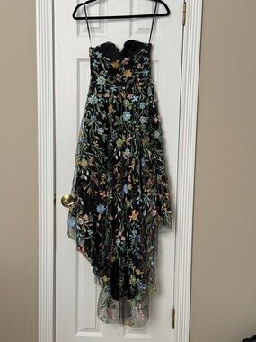 Floral Embroidered Black Strapless Dress